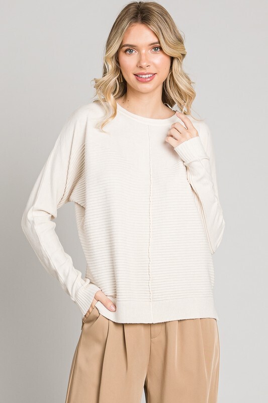 French Vanilla Mixed Texture Fine Gauge Pullover