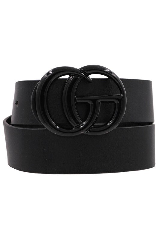 Black GG Metal Faux Leather Belt
