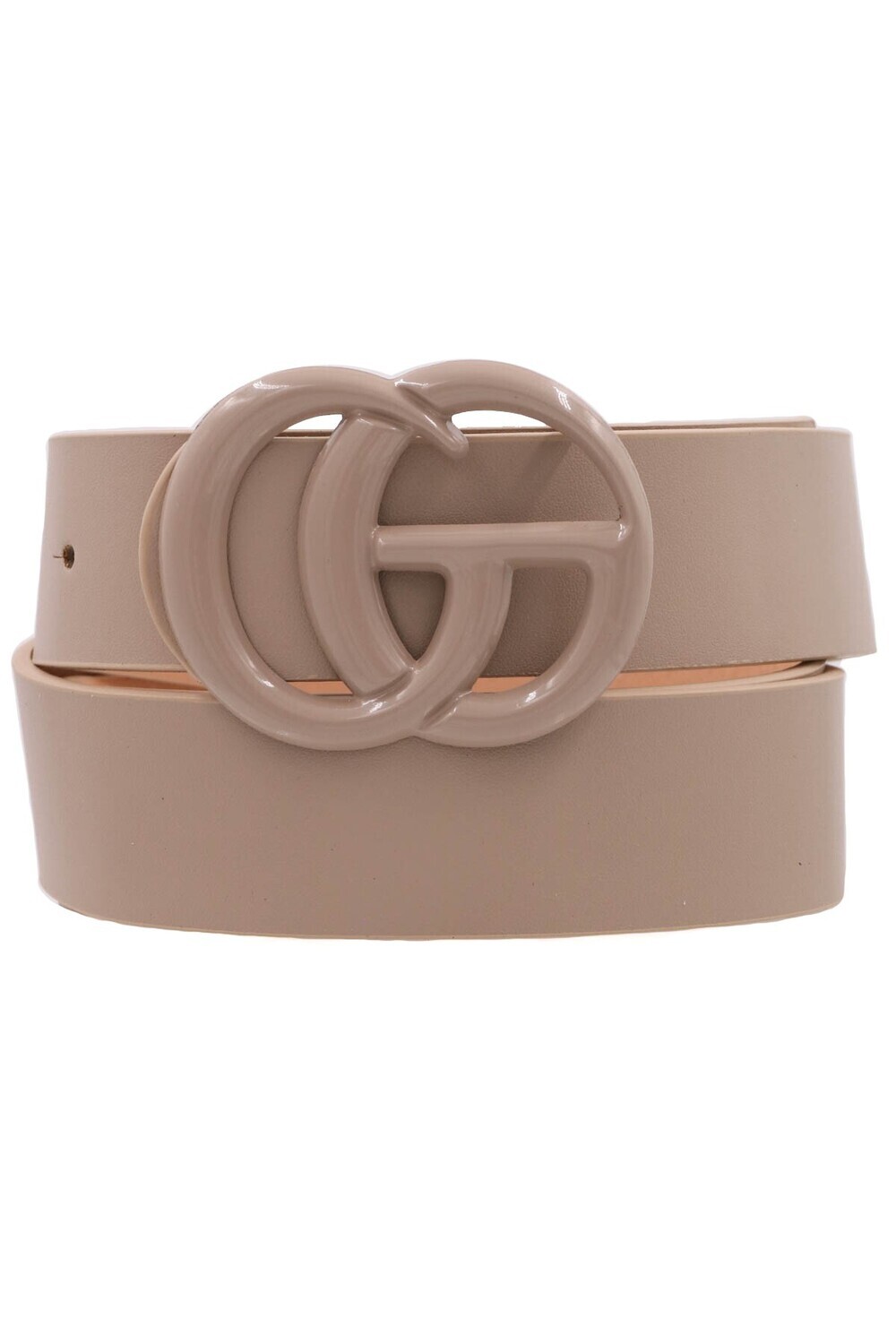 Taupe Metal GG Faux Leather Belt