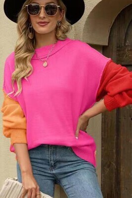 Hot Pink Color Block Sweater