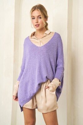 Lilac Oversized Short Sleeve Sweater
