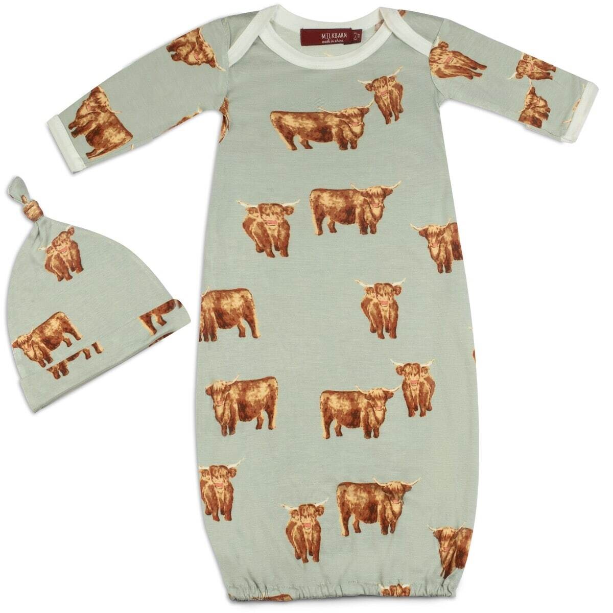 Milkbarn Highland Cow NB Gown & Hat Set