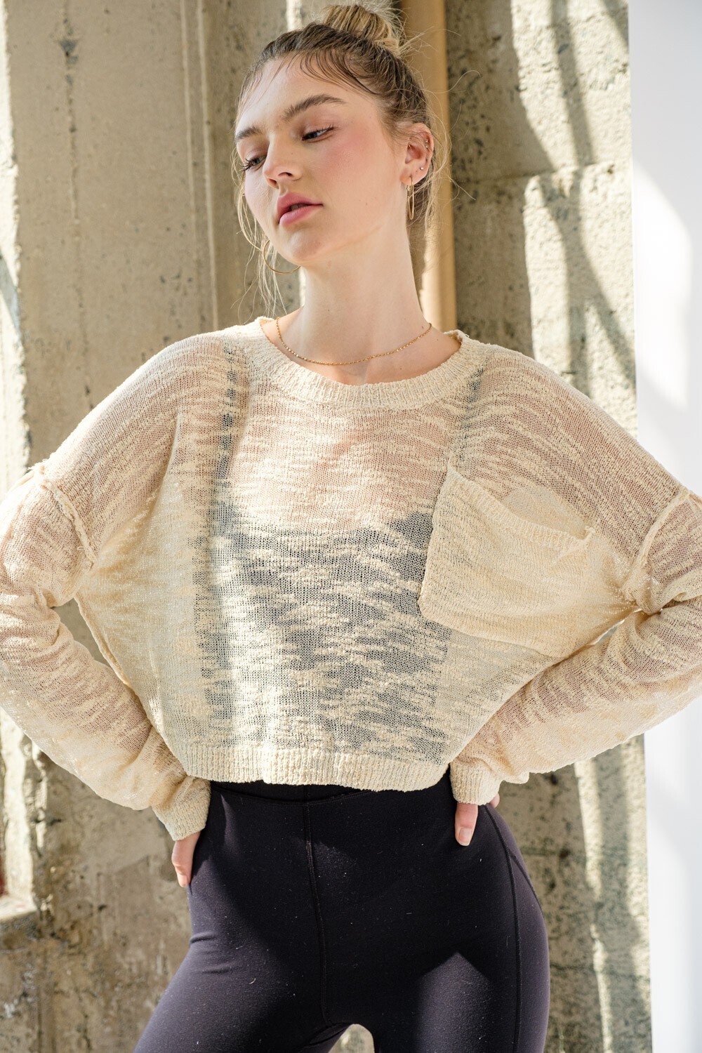 Natural Round Neck Light Weight Knit Sweater Top
