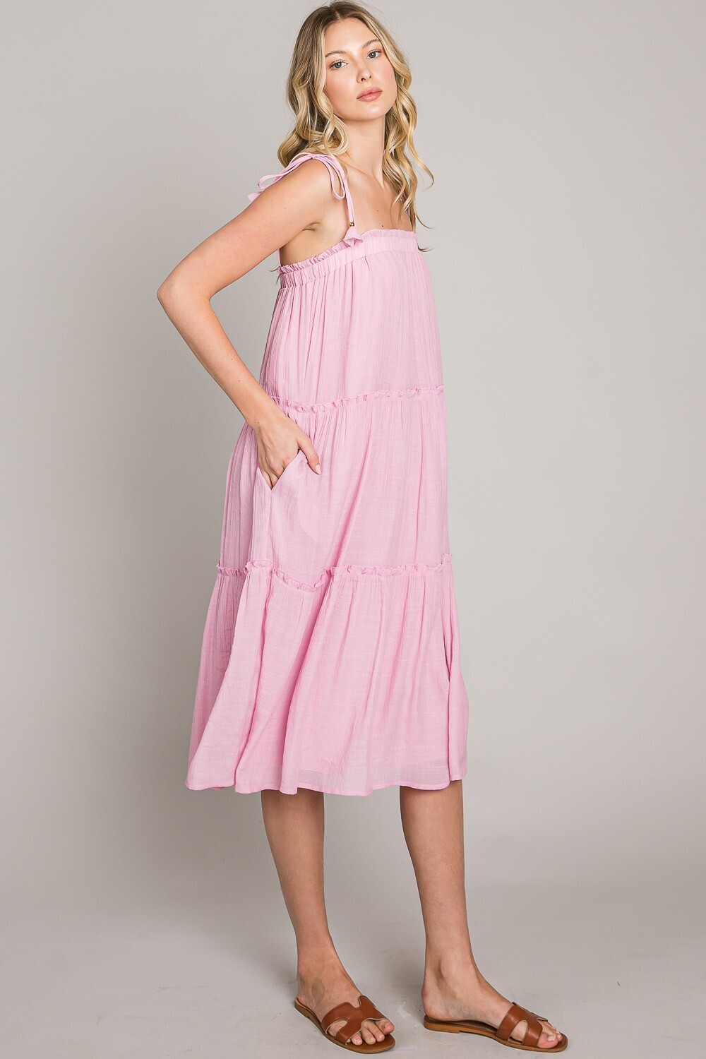 Textured Woven Tiered Dress w/ Tassel