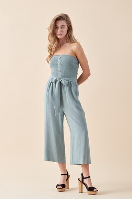 Sage Linen Smocked Jumpsuit
