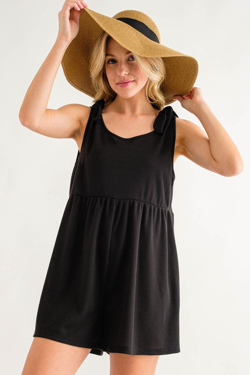 Black Washed Sleeveless Tie Romper