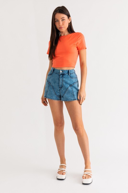 Coral Short Sleeve Cropped Top