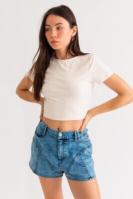 Ivory Short Sleeve Cropped Top