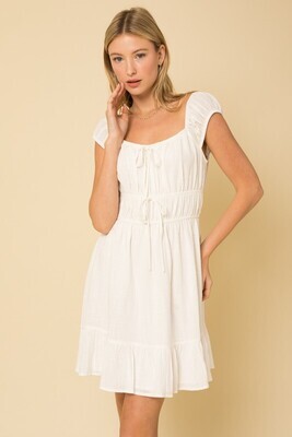 White Cap Sleeve Tiered Mini Dress