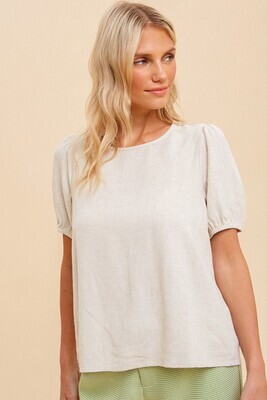Taupe Textured Woven Bubble Sleeve Top