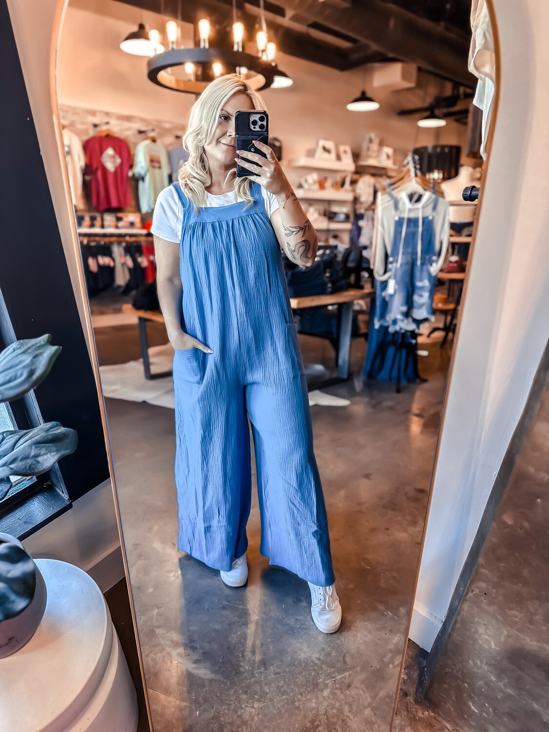 Blue Gauze Oversized Jumpsuit with Tie Back