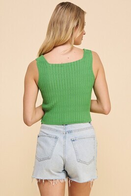Kelly Green Square Neck Ribbed Fine Gauge Tank