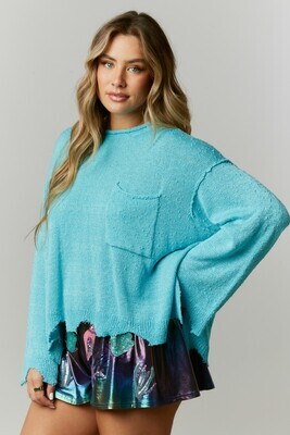Lightweight Loose Fit Frilled Knit Sweater