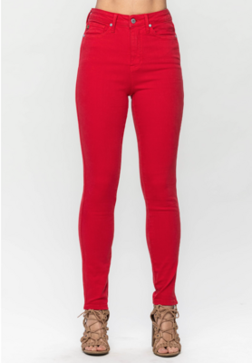 Red High Waist Control Top Skinny Jeans