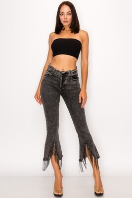 Rhinestone Fringe Denim Pants