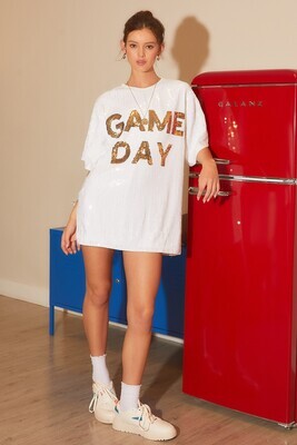 White Game Day Sequin Tunic Top