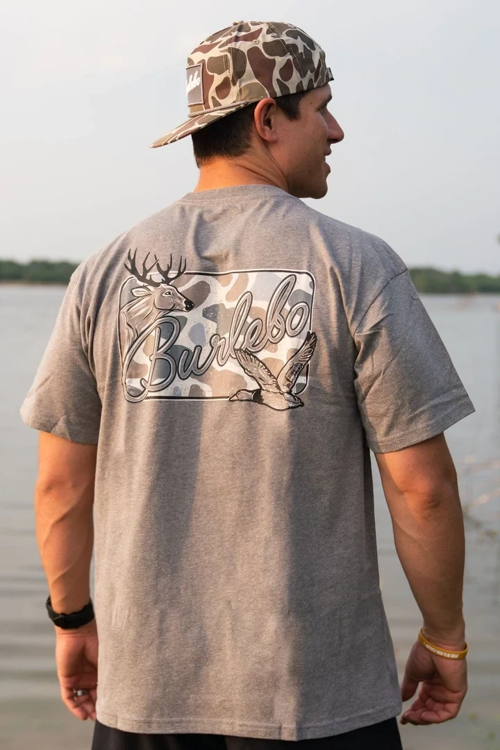 Burlebo Deer Camo Patch Logo T-Shirt -Heather Gray