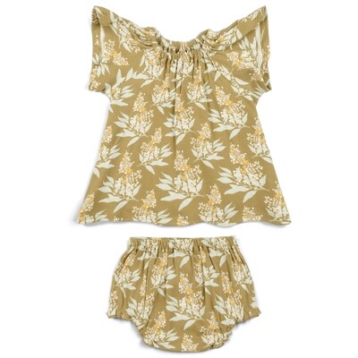 Milkbarn S/S Gold Floral Dress & Bloomer Set