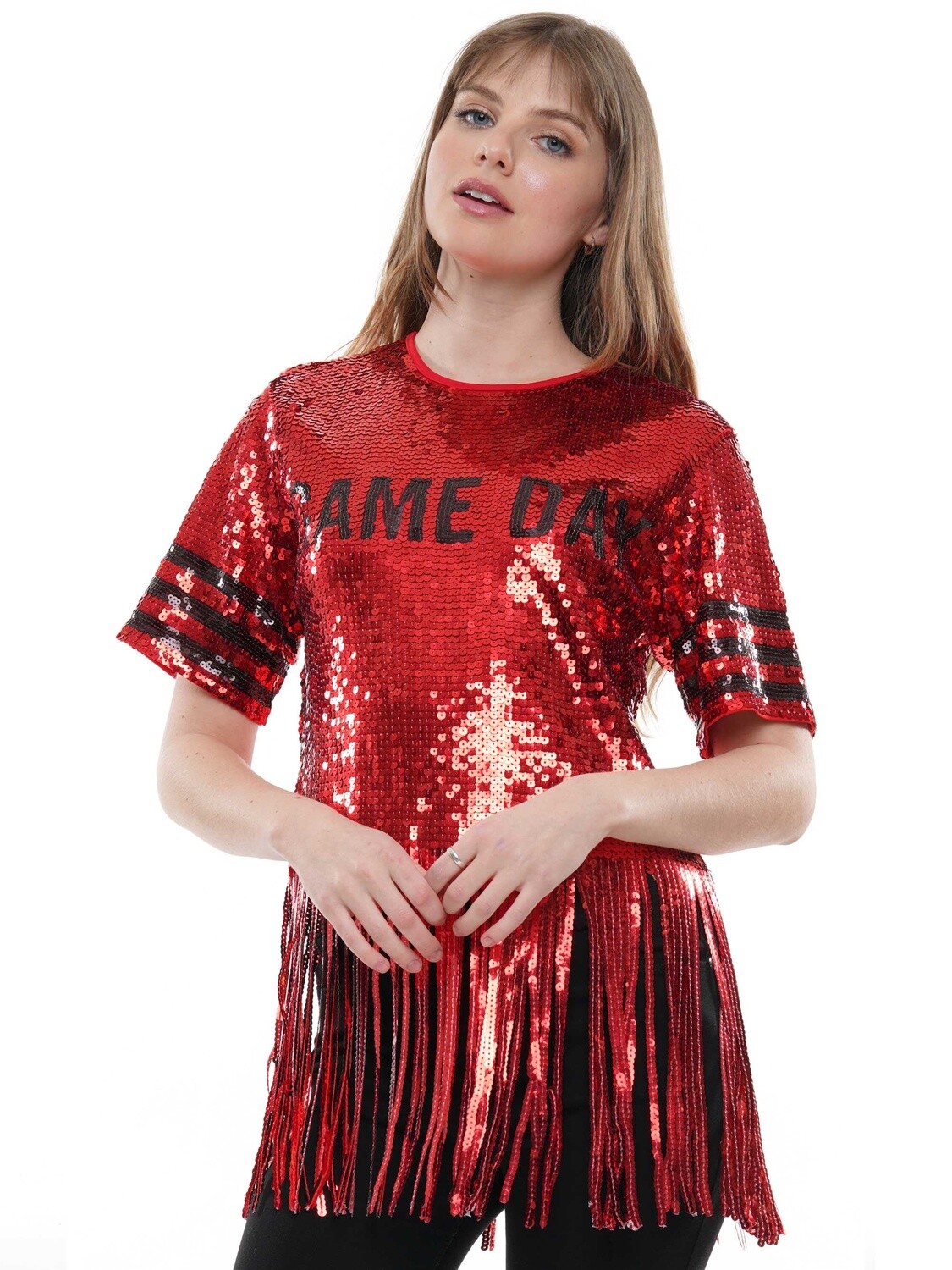 Fringe Sequin Top Red and Black