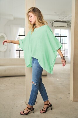 Mint Solid Round Neck Loose Fit Top