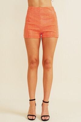 Orange Rhinestone Zip Shorts
