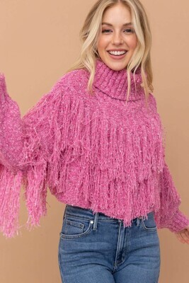 Pink Cable Knit Sweater With Turtle Neck 