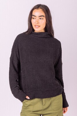 Black Soft Sherpa Turtleneck Pullover
