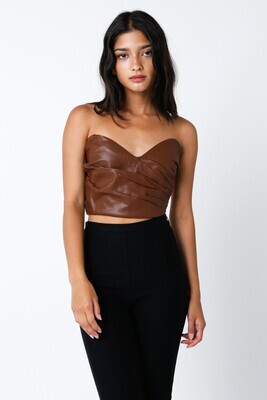 Chocolate Vegan Leather Strapless Crop Top