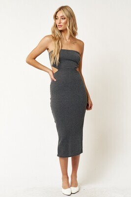 Charcoal Strapless Ribbed Maxi Dress w/ Cutouts