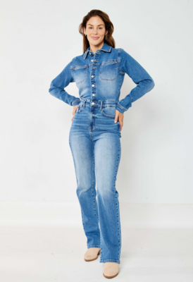 Judy Blue High Waist Denim Long Sleeve Jumpsuit