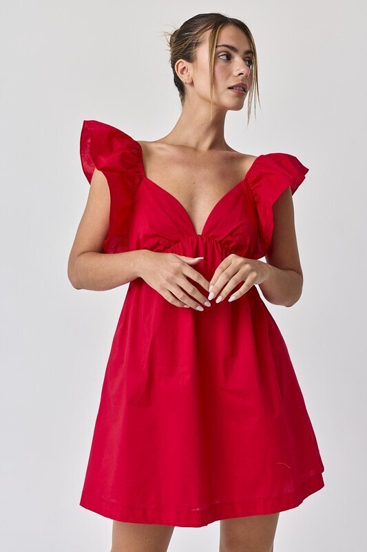 Red Tie-Back Ruffle Mini Dress