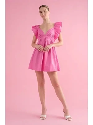 Pink Tie-Back Ruffle Mini Dress