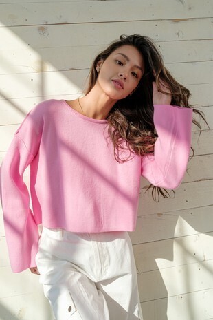 Pink Loose Fit Cropped Sweater
