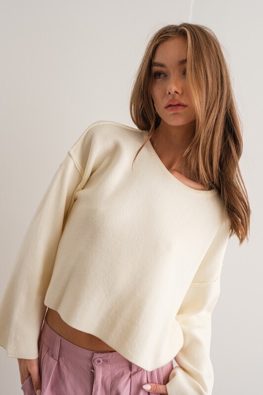 Ivory Loose Fit Cropped Sweater