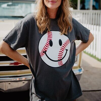 Baseball Happy Face Graphic T-Shirt
