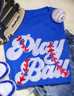 Play Ball Baseball Sequin Graphic T-Shirt