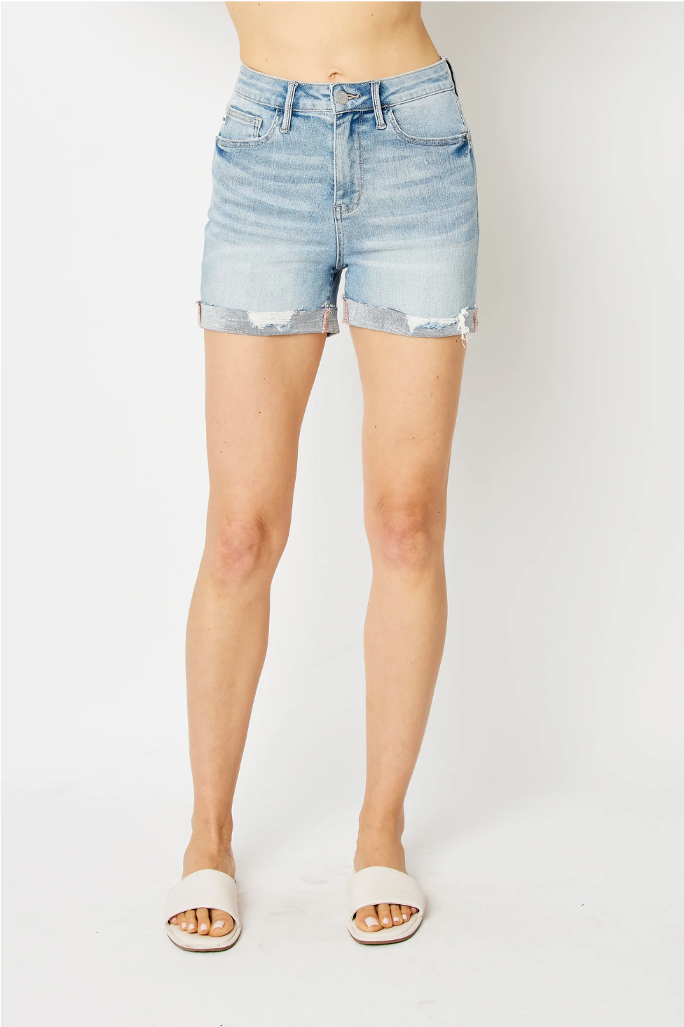 Judy Blue Light Wash Distressed Cuffed Shorts