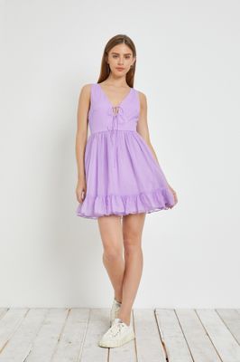 Lavender Textured Lace Up Dress