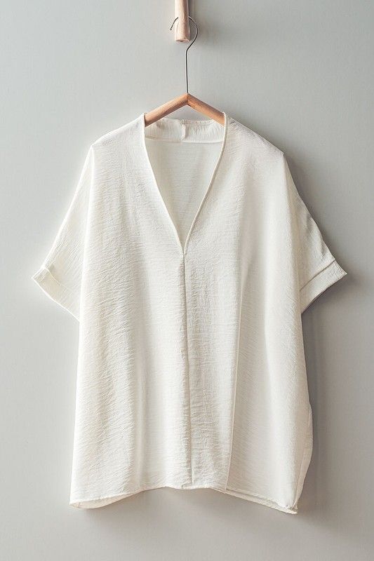 Ivory Oversized V Neck Short Sleeve Top