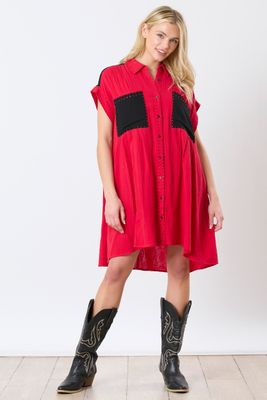 Red/Black Color Block Dolman Dress