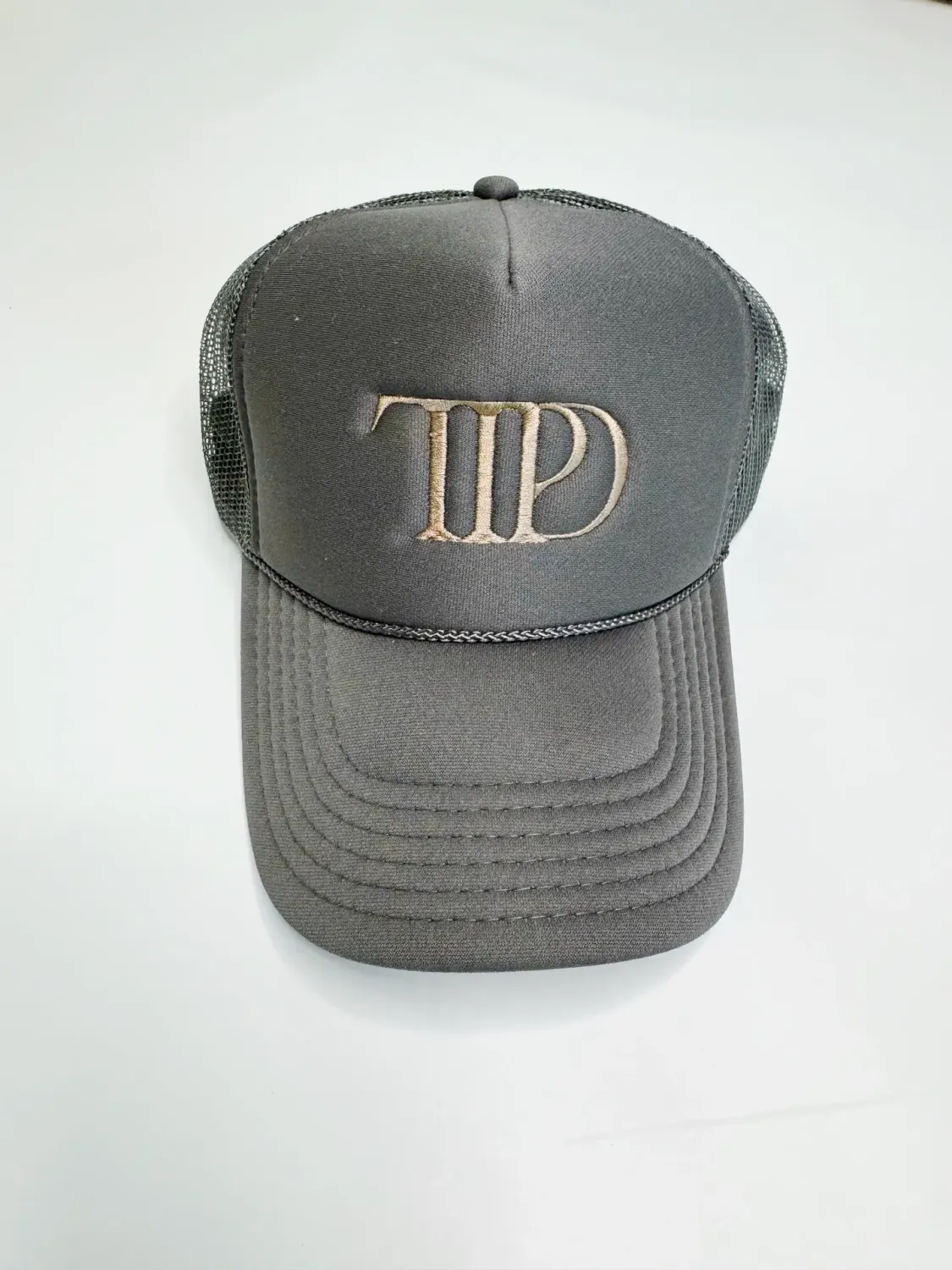 Grey Tortured Poets Department Embroidered Trucker Hat