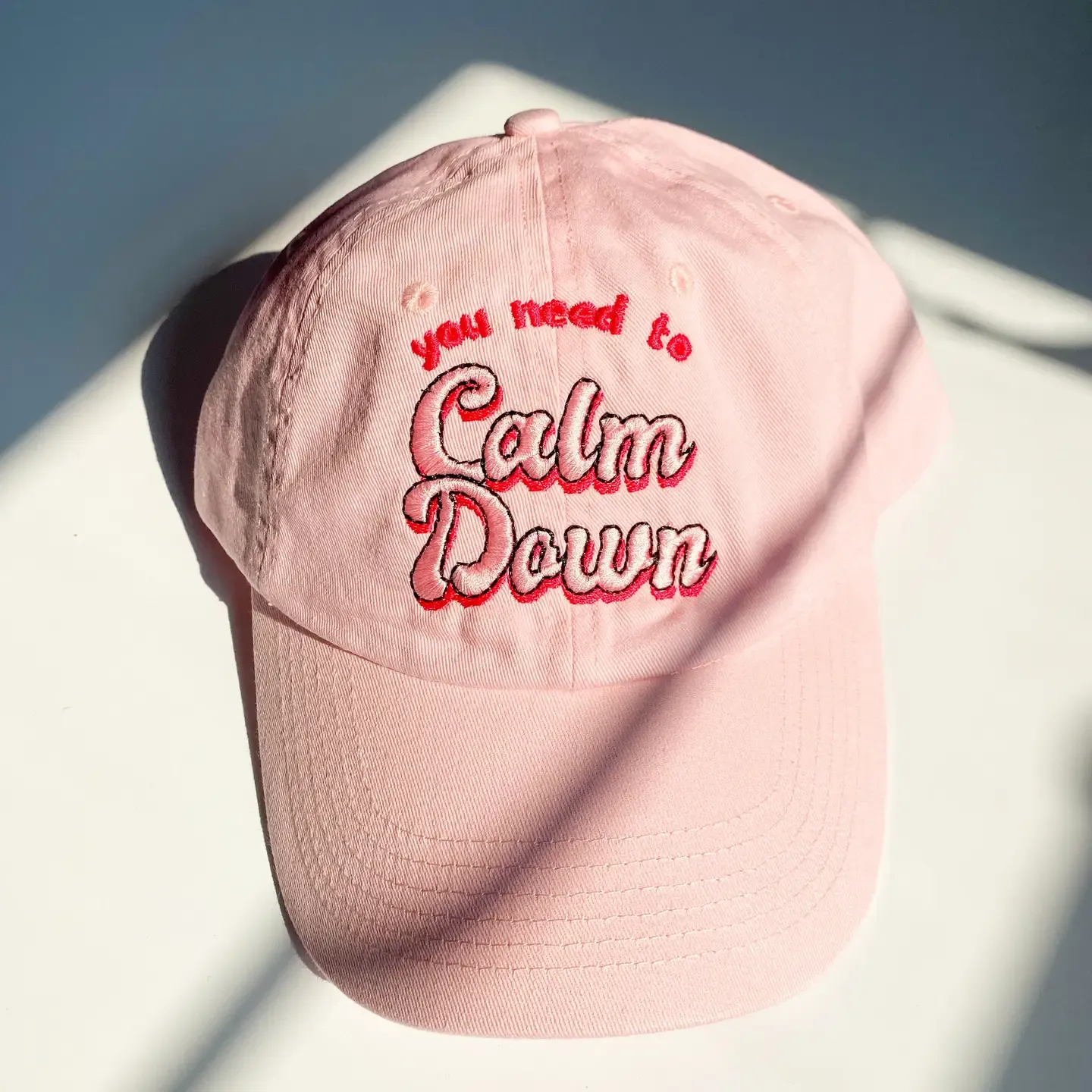 Light Pink Calm Down Embroidered Ball Cap