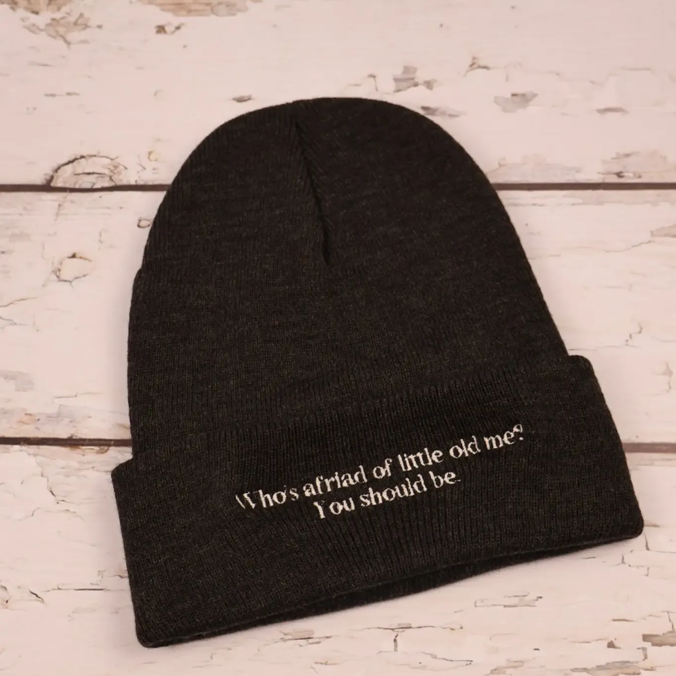 Black Who&#39;s Afraid Embroidered Beanie