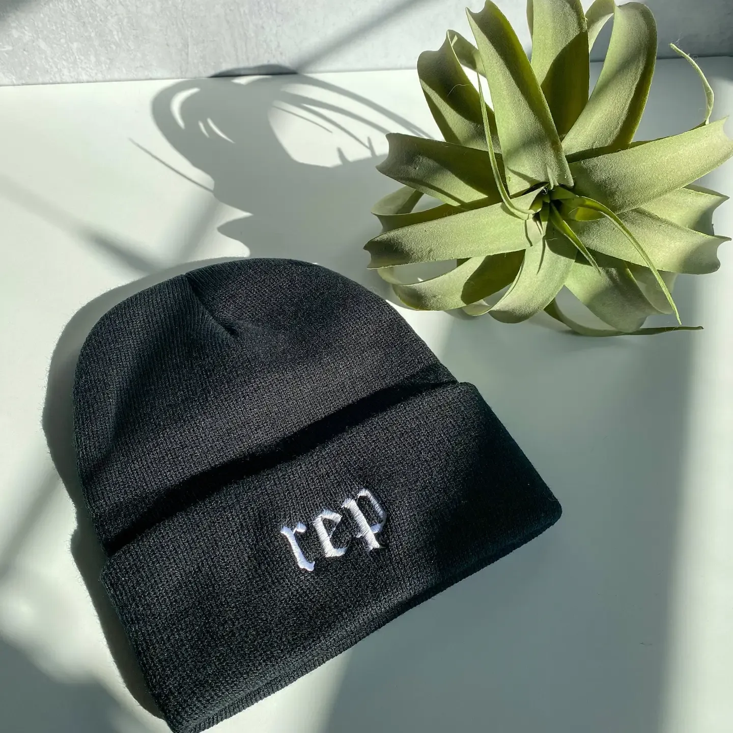 Black Rep Embroidered Beanie