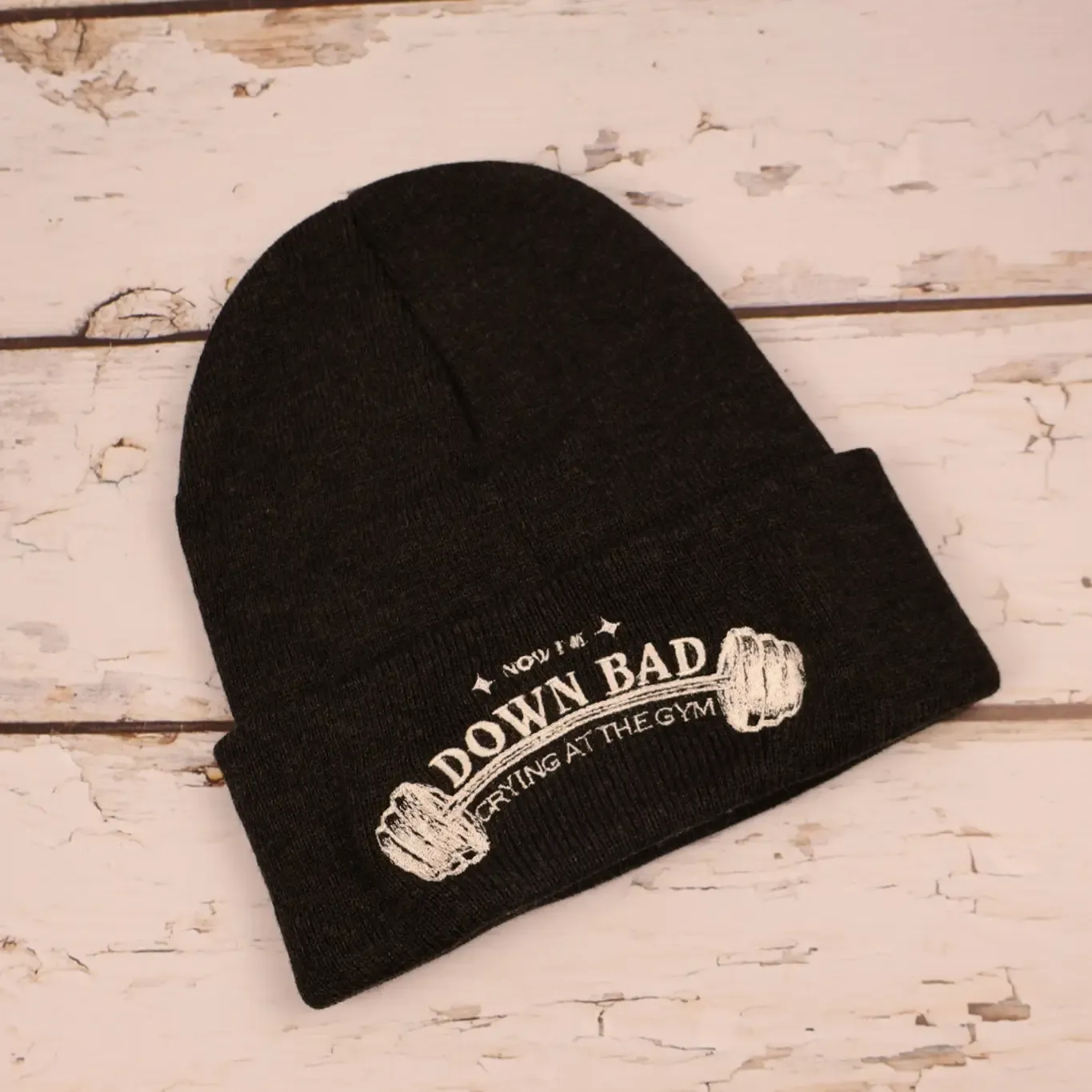 Black Down Bad Embroidered Beanie