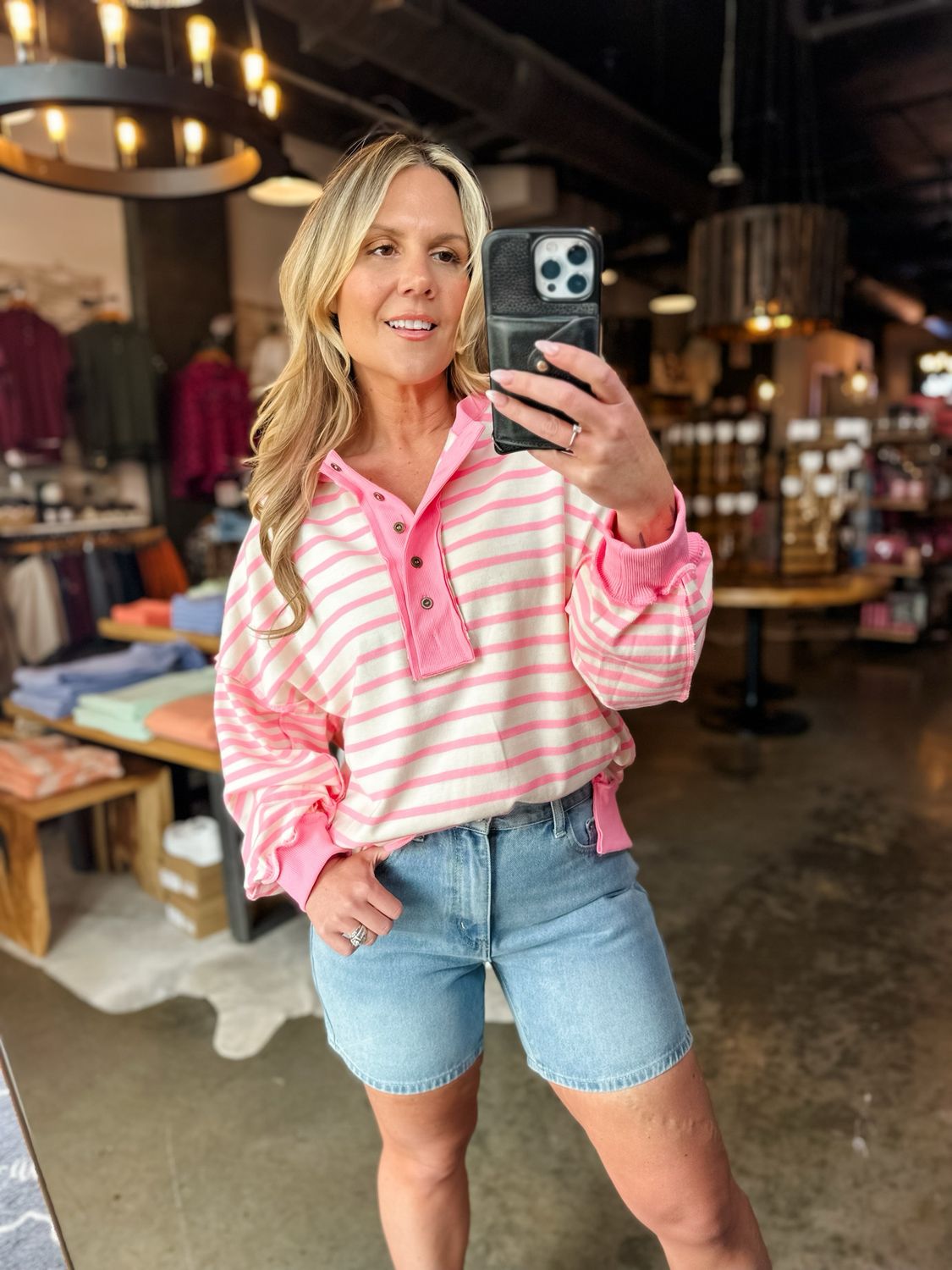 Pink Multi Stripe Contrast Sweatshirt