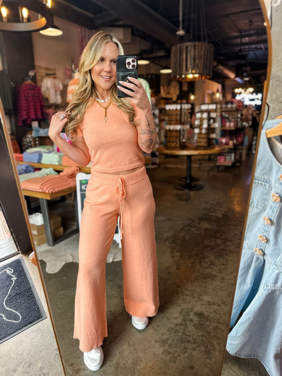 Soft Peach Wide Leg Lounge Pants