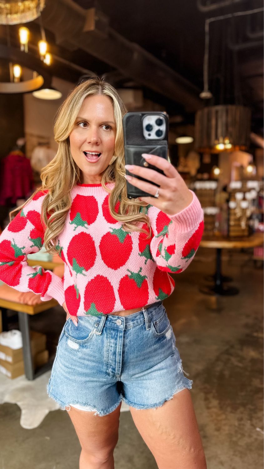 Pink Strawberry Jacquard Sweater