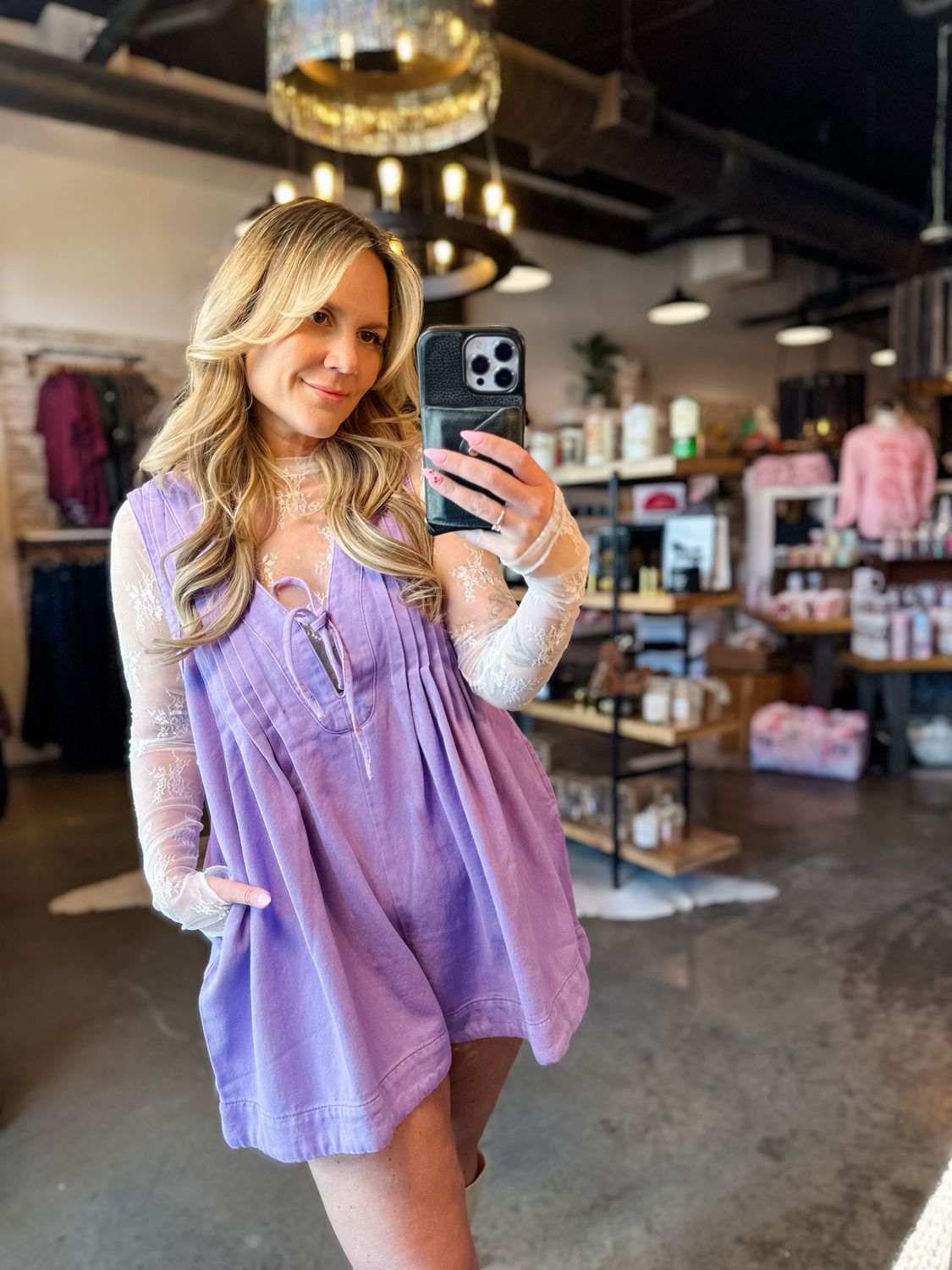 Lavender Sleeveless V Neck Denim Romper
