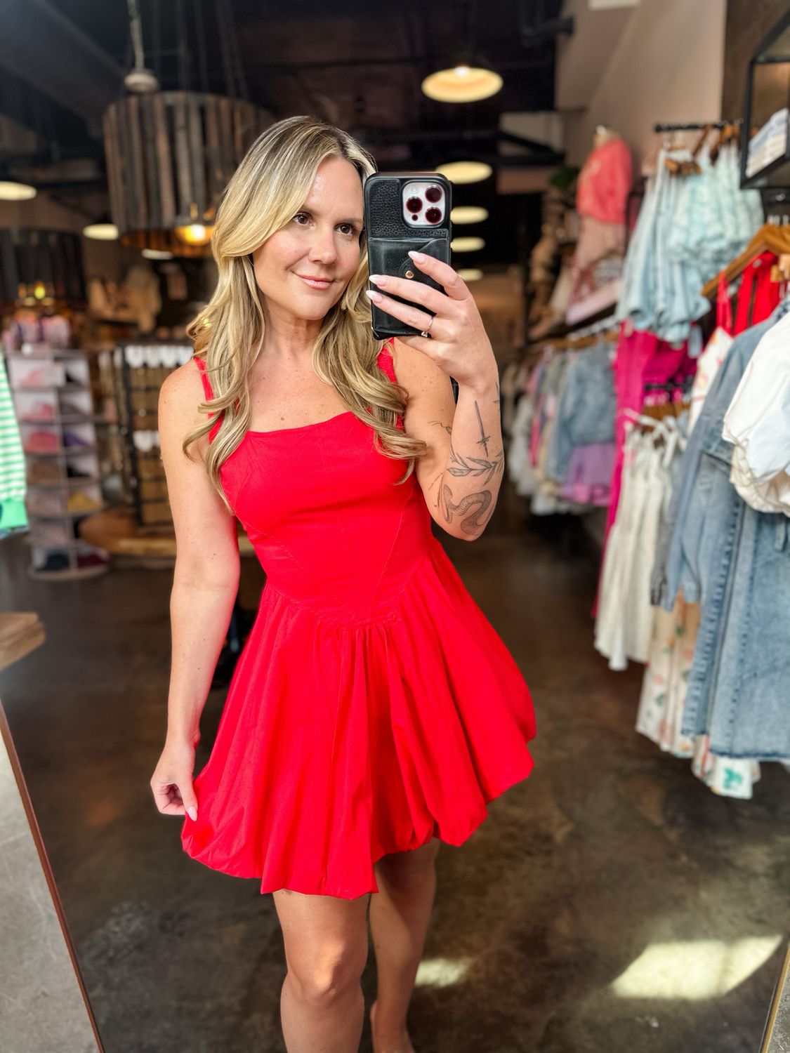 Red Poplin Bubble Mini Dress